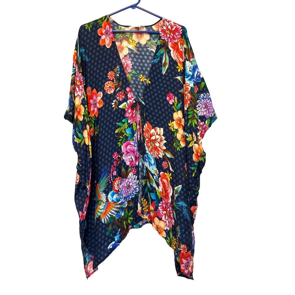 Johnny Was Ocean Dreamer Short Kimono S/M Multicolor Floral Rayon & Silk Blend